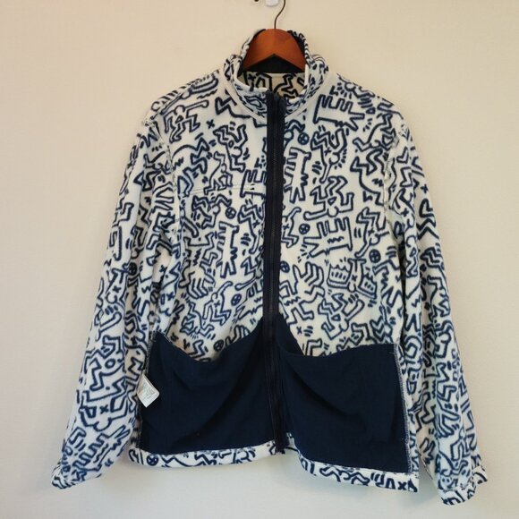 Keith Haring x H&M Fleece Jacket White &Navy Doodle Unisex Adult M Urban Artsy - Picture 14 of 16